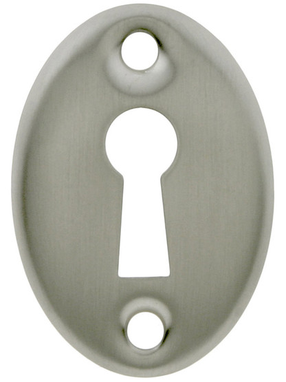 Stamped Brass Oval Keyhole Cover in Satin Nickel.